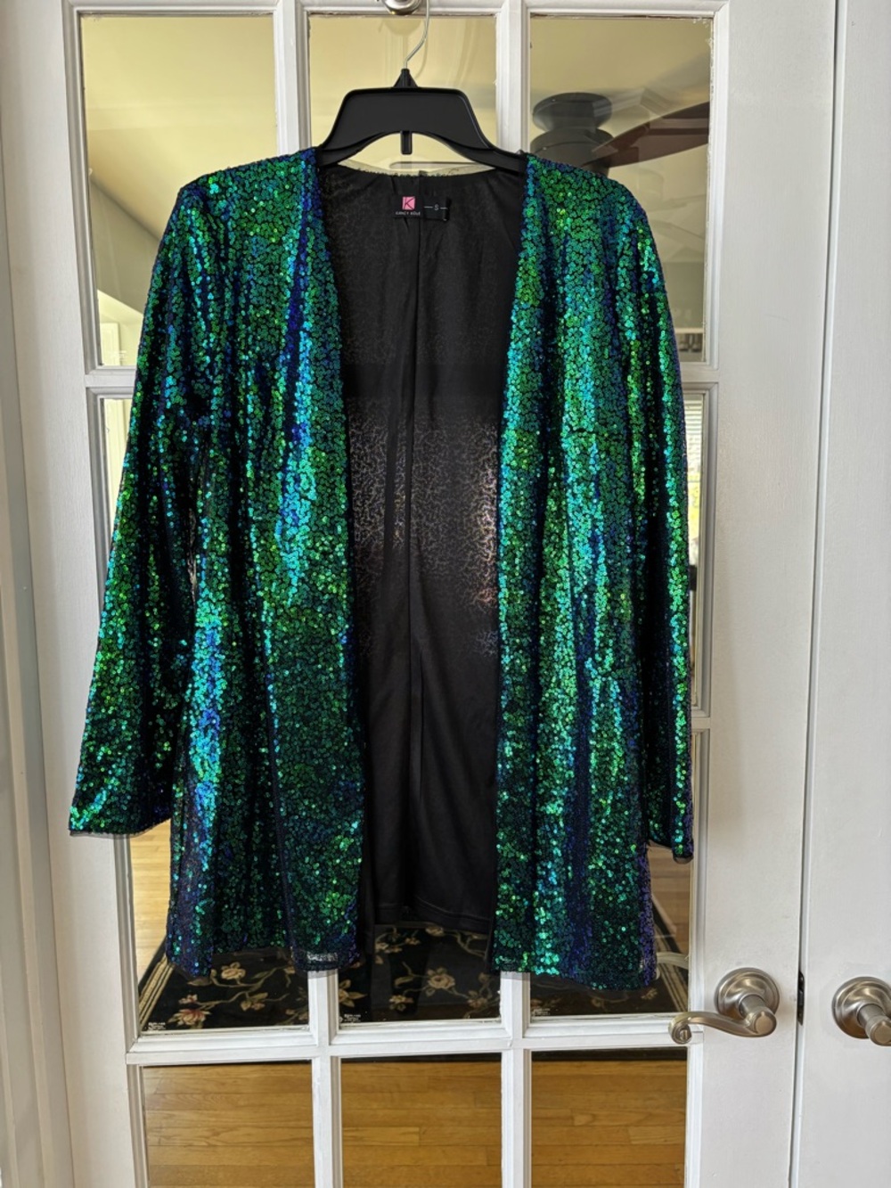 Kensie Green Sequin Open-Front Jacket